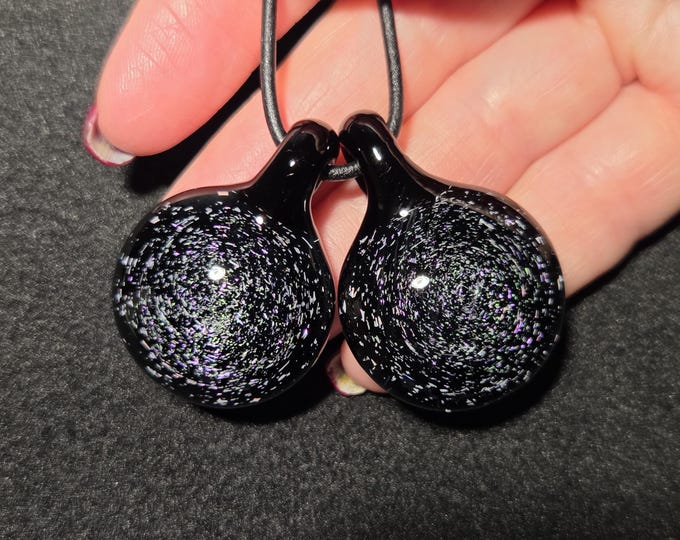 Matching Jewelry Set, Sparkly Dichroic Glass Pendants, Handmade Lampwork Artisan Borosilicate, Heady Glass Pendants, His and Hers Set