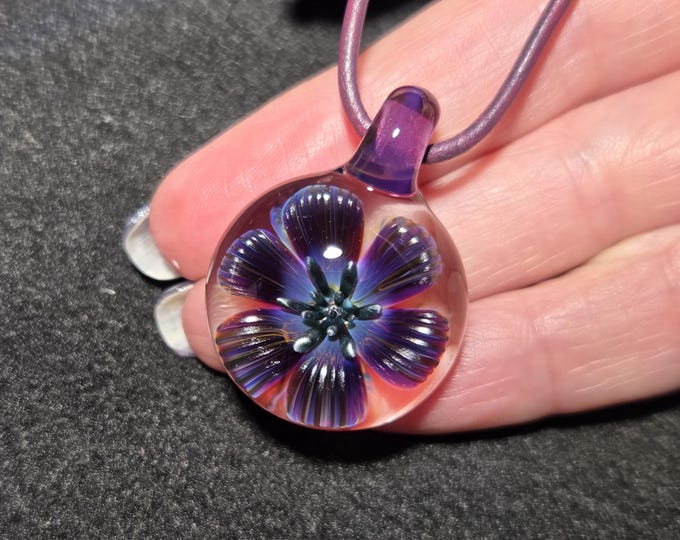 Handmade Glass Flower Pendant.  Hand Blown Glass Floral Implosion Necklace in Borosilicate Glass!  Heady Glass Flower gift