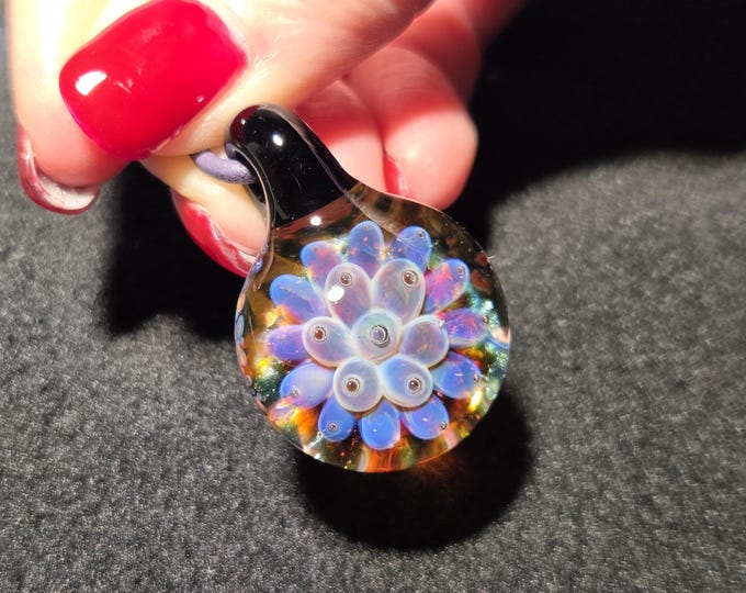 Floral Implosion Pendant Necklace - Handmade in Borosilicate Glass, Unique and Delicate Gift for Her