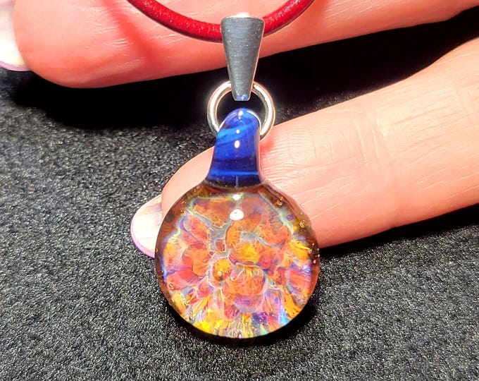 Small boro glass implosion pendant, dainty multicolor frit, trippy lampwork necklace, tiny autumn blown glass choker, handcrafted art gift