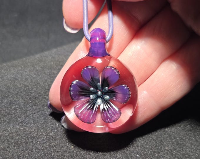 Hand Blown Glass Jewelry.  Handmade Glass flower Pendant.  Blown Glass Implosion Necklace in Borosilicate Glass!  Heady Glass Flower Jewelry