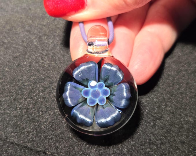 Glass Flower Necklace, Handmade Lampwork Heady Glass Pendant, Borosilicate Hand Blown Glass Gift.  Blown Glass Jewelry