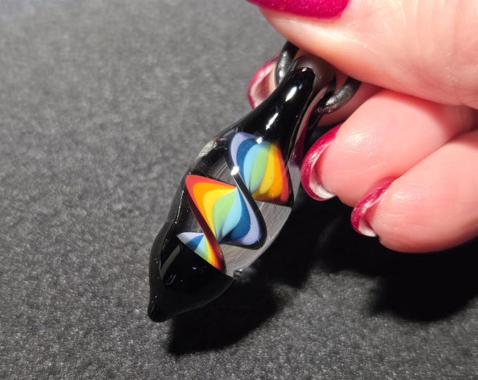Colorful Friendship Pendant, Rainbow Pride Jewelry, Artisan Blown Glass Rainbow Choker Necklace.  Handmade Lampwork Unisex Glass Pendant