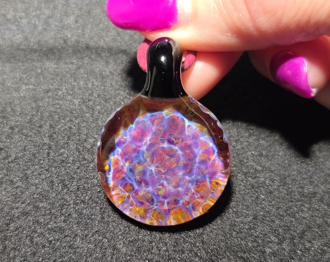 Borosilicate Implosion pendant, Hand blown glass frit Implosion necklace make a great unisex gift for glass lovers.