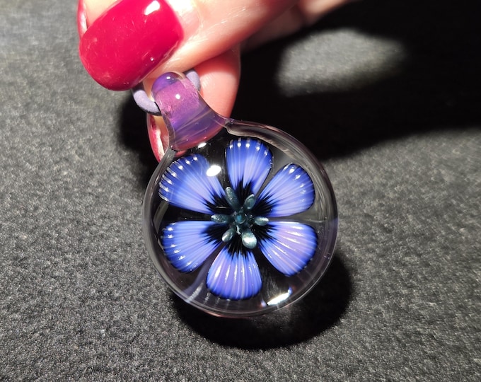 Purple Glass Pendant, Hand Blown Necklace with Boro Implosion. Handmade Glass Flower Pendant in Borosilicate!  Heady Glass Flower Jewelry