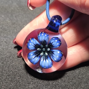 Glass Pendant, Hand Blown Necklace with boro implosion. Handmade Glass flower Pendant in Borosilicate!  Heady Glass Flower Jewelry