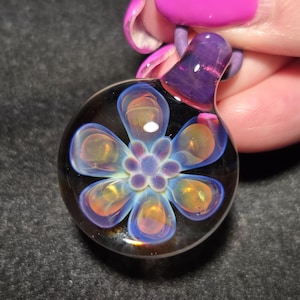 Hand Blown Glass Jewelry.  Handmade Glass flower Pendant.  Blown Glass Implosion Necklace in Borosilicate Glass!  Heady Glass Flower Jewelry