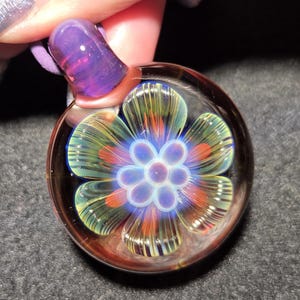 Hand Blown Glass Jewelry.  Handmade Glass flower Pendant.  Blown Glass Implosion Necklace in Borosilicate Glass!  Heady Glass Flower Jewelry