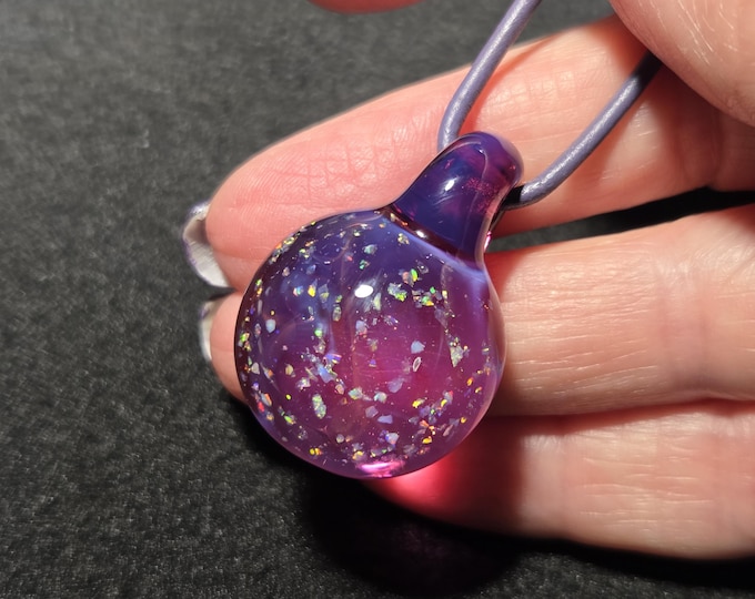 Small opal choker necklace, featuring crushed Gilson opal encased in borosilicate. Blown glass Jewelry, sparkly Galaxy opal pendant gift