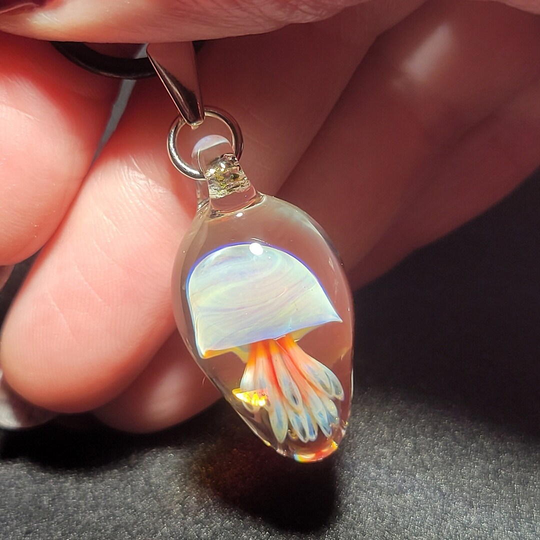 Hand Blown Glass Jellyfish Pendant Handmade Borosilicate Etsy