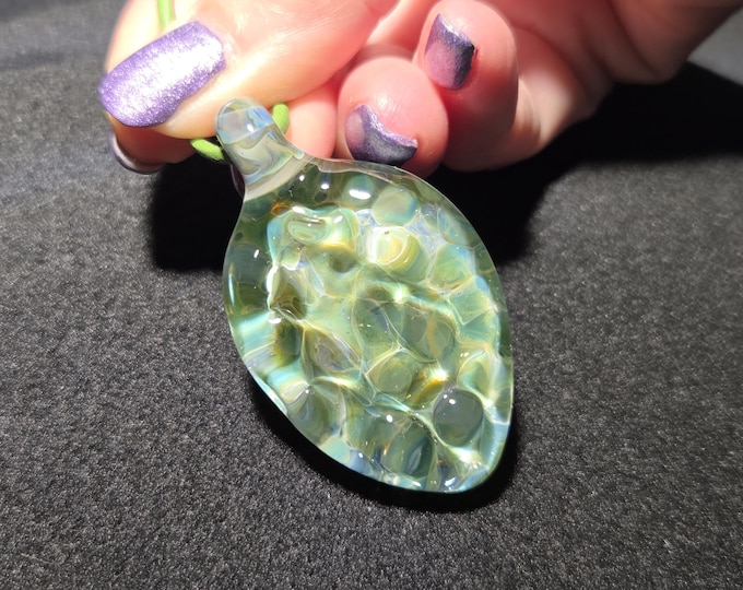 Large hand blown glass implosion pendant,  Under the sea, water droplet shaped boro glass frit implosion pendant. Blown glass Jewelry