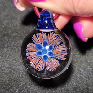 Hand Blown Glass Jewelry.  Handmade Glass flower Pendant.  Blown Glass Implosion Necklace in Borosilicate Glass!  Heady Glass Flower Jewelry