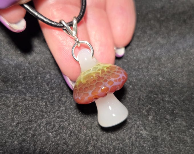 Blown Glass Mushroom Pendant: Sterling Silver Bail, Handmade Lampwork Jewelry