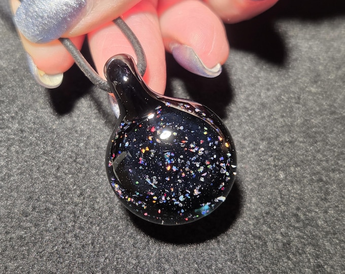Cosmic Galaxy Opal Pendant • Crushed Gilson Opal Encased Borosilicate • Sparkly Celestial Handmade Lampwork Blown Glass Necklace