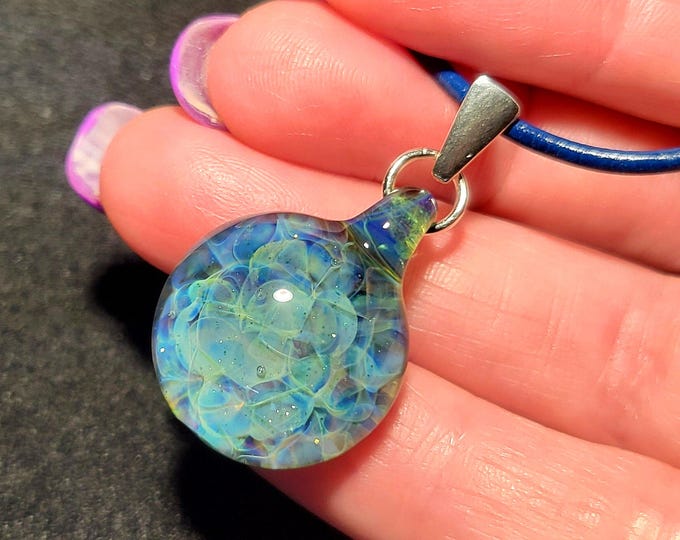 Glass Pendant, Handmade Lampwork Dainty Frit Necklace, Hand Blown Boro Glass Implosion Makes a Unique Handcrafted Gift. Heady Glass Pendant