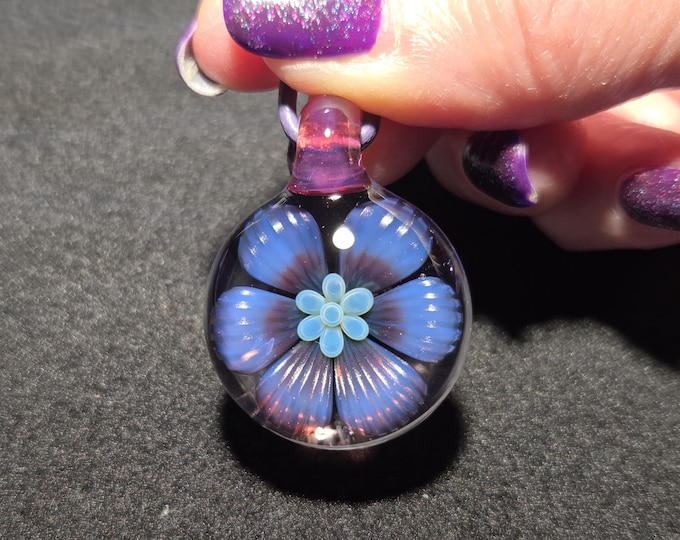 Hand Blown Glass Jewelry.  Handmade Glass flower Pendant.  Blown Glass Implosion Necklace in Borosilicate Glass!  Heady Glass Flower Jewelry