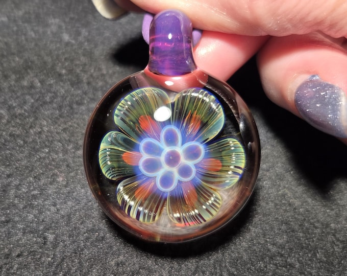Hand Blown Glass Jewelry.  Handmade Glass flower Pendant.  Blown Glass Implosion Necklace in Borosilicate Glass!  Heady Glass Flower Jewelry