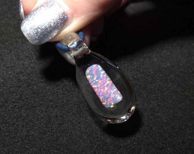 White Gilson opal slab encased in borosilicate pendant.  I call this opal teardrop dangle necklace design “Mermaid’s tears”.