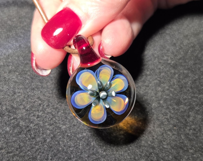 Hand Blown Glass Jewelry.  Handmade Glass flower Pendant.  Blown Glass Implosion Necklace in Borosilicate Glass!  Heady Glass Flower Jewelry