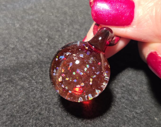 Small opal choker necklace, featuring crushed Gilson opal encased in borosilicate. Blown glass Jewelry, sparkly Galaxy opal pendant gift