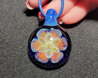 Groovy Flower Power Glass Pendant, Handmade Blown Glass Lotus Blossom Mandala Jewelry in Borosilicate Glass!