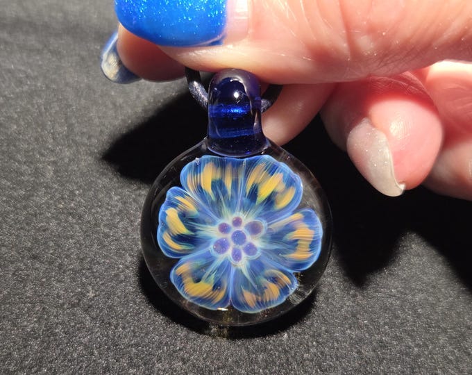 Glass Pendant, Hand Blown Necklace with boro implosion. Handmade Glass flower Pendant in Borosilicate!  Heady Glass Flower Jewelry