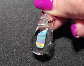 Large White Gilson opal encased in borosilicate pendant.  I call this opal teardrop dangle necklace design “Mermaid’s tears”.
