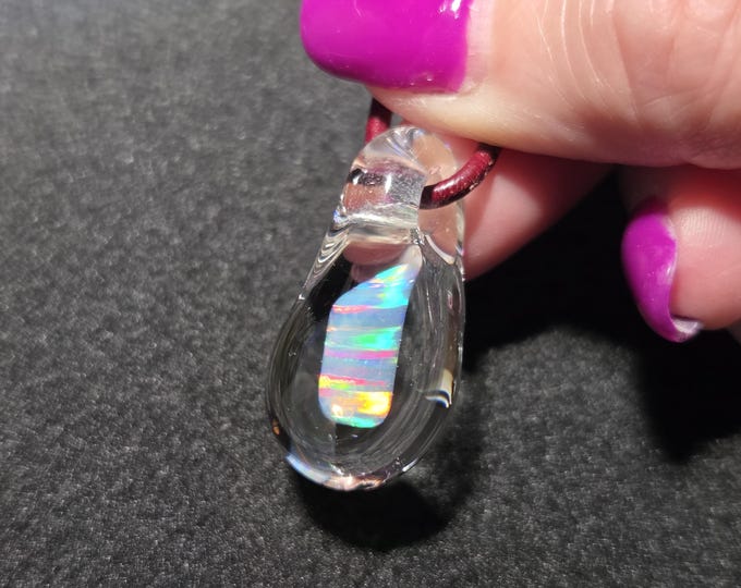 Large White Gilson opal encased in borosilicate pendant.  I call this opal teardrop dangle necklace design “Mermaid’s tears”.