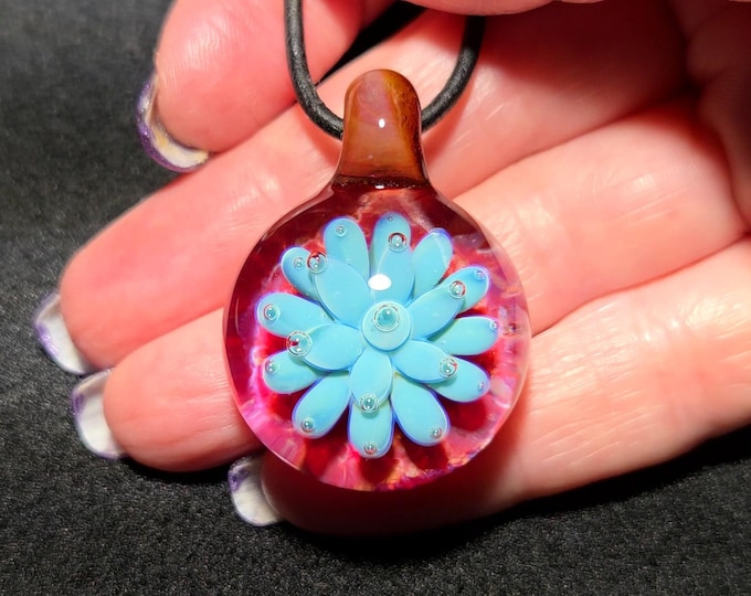 Hand Blown Glass Pendant – Borosilicate Implosion Necklace | Handmade Glass Flower Jewelry | Heady Artisan Lampwork Choker