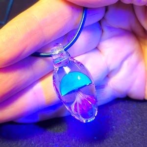 Dainty Jellyfish pendant, hand blown borosilicate glass jellyfish necklace, UV Reactive glow glass jellyfish.  Blown glass Jewelry