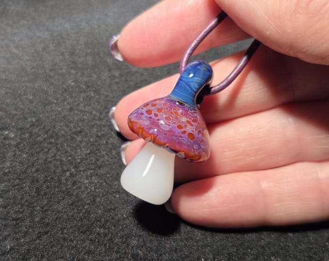 Pink Boro Mushroom Pendant • Handmade Mushroom Jewelry • Psychedelic Art Glass Necklace • Trippy Hippie Shroom • Cute Toadstool Gift