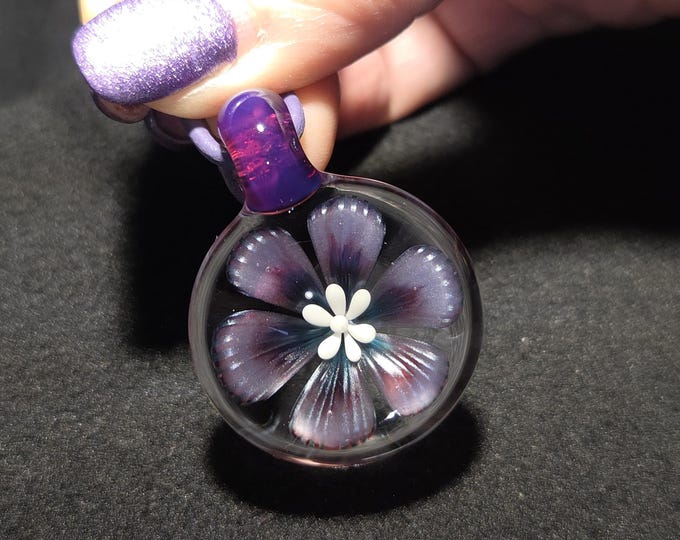 Heady Glass Pendant | Pink and Purple Floral Gift | Glass Flower Necklace | Handmade Lampwork Jewelry