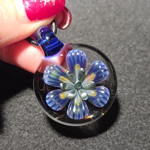 Handmade Glass flower Pendant.  Hand Blown Glass floral Implosion Necklace in Borosilicate Glass!  Reversible Heady Glass Flower gift