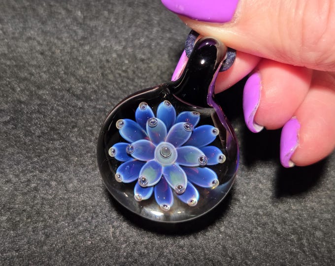 Heady Glass Pendant, Borosilicate Lampwork Implosion Pendant, Large Glass Flower Necklace for Glass Lovers.