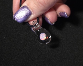 ONE White Gilson opal nugget encased in borosilicate pendant.  I call this opal teardrop dangle necklace design “Mermaid’s tears”.