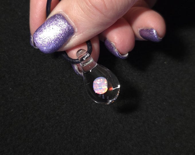 ONE White Gilson opal nugget encased in borosilicate pendant.  I call this opal teardrop dangle necklace design “Mermaid’s tears”.