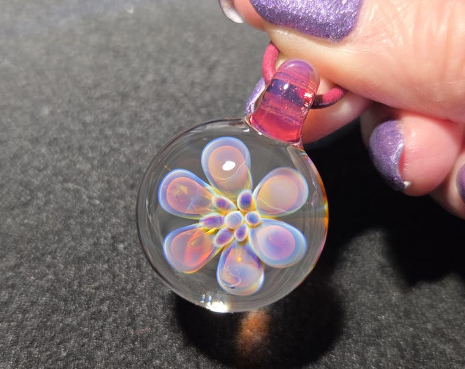 Heady Glass Flower Jewelry, Hand Blown Glass.  Handmade Glass flower Pendant.  Blown Glass Implosion Necklace in Borosilicate Glass!