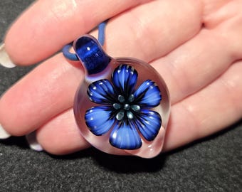 Hand Blown Borosilicate Glass Flower Pendant, Heady Boro Implosion Necklace, Nature Inspired Botanical Jewelry