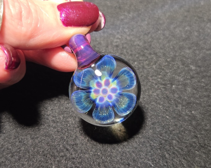 Heady Glass Flower Pendant Gift, Handmade, Hand Blown Glass Floral Implosion Necklace, Color-Changing in Borosilicate Glass!