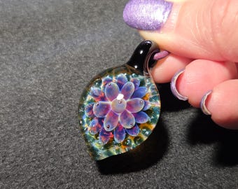 Floral Implosion Pendant Necklace - Handmade in Borosilicate Glass, Unique and Delicate Gift for Her