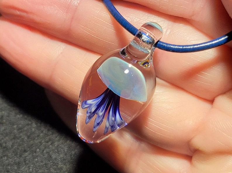 Dainty Jellyfish pendant, hand blown borosilicate glass jellyfish necklace image 1