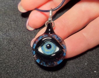 Mystical Evil Eye Pendant - Handmade Borosilicate Glass Eye necklace with Sterling Silver Bail for Spiritual Protection