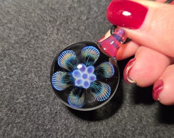 Glass Flower Jewelry, Handmade Blown Glass Implosion Necklace in Borosilicate Glass!  Groovy Flower Power Glass Pendant,