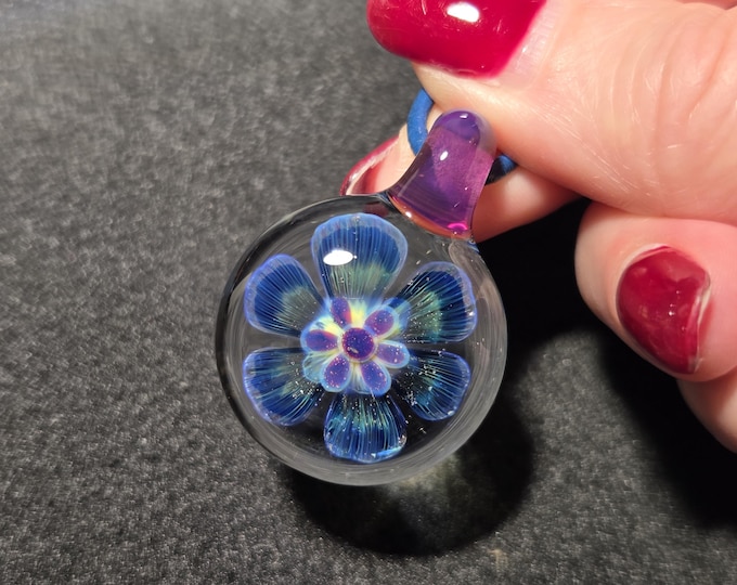 Heady Glass Flower Pendant Gift, Handmade, Hand Blown Glass Floral Implosion Necklace, Color-Changing in Borosilicate Glass!
