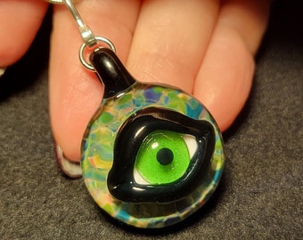 Sparkly Green evil Eye pendant -Handmade Vampire (Bones) evil eye necklace with sterling silver!