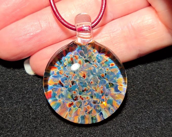 Borosilicate Implosion glass pendant, Handmade colorful frit Implosion design!  Blown glass jewelry makes a gift for someone special