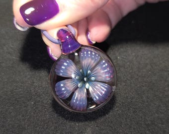 Handmade Lampwork Glass Flower Pendant Necklace, Heady Floral Jewelry,  Lavender Flower Mother's Day Gift