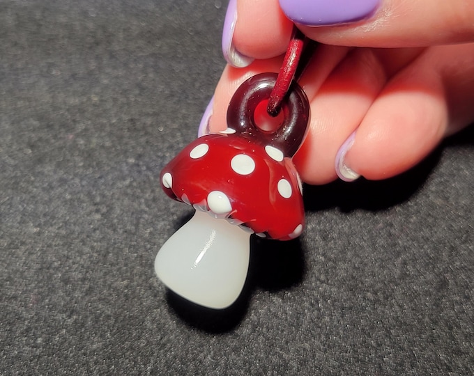 Magical Mushroom Jewelry, Hand Blown Art Glass Pendant Necklace in Red & White Amanita Muscaria Mushroom. Great Gift for Nature Enthusiasts