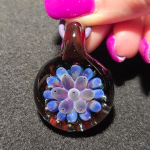 Glass Flower Choker, Blown Glass Jewelry, Heady Flamework Art Glass Necklace, Borosilicate Pendant