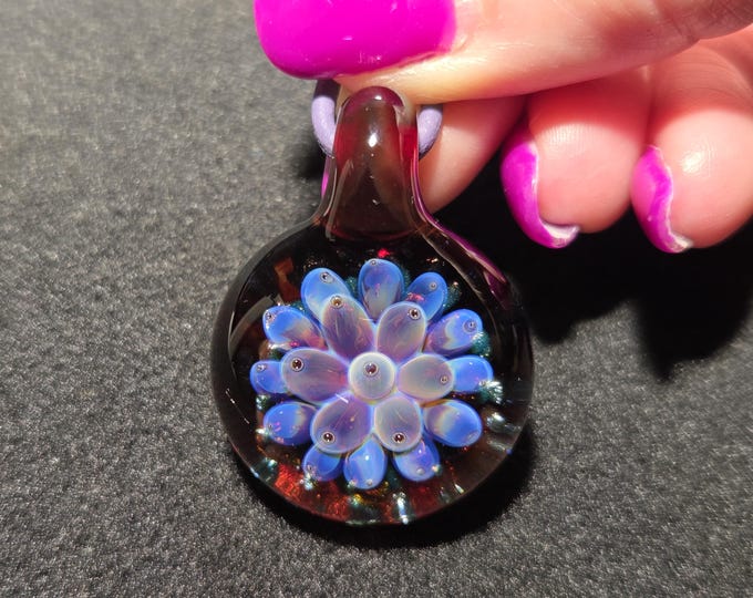 Glass Flower Choker, Blown Glass Jewelry, Heady Flamework Art Glass Necklace, Borosilicate Pendant